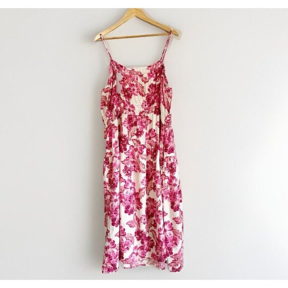 Old Navy Women Waist-Defined Floral Linen Smocked Midi Cami Dress Size 3X Spring - Picture 8 of 11